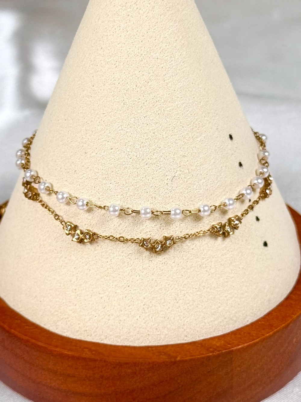 #188 Stainless Steel Faux Pearl & Rhinestone Bracelet Stars